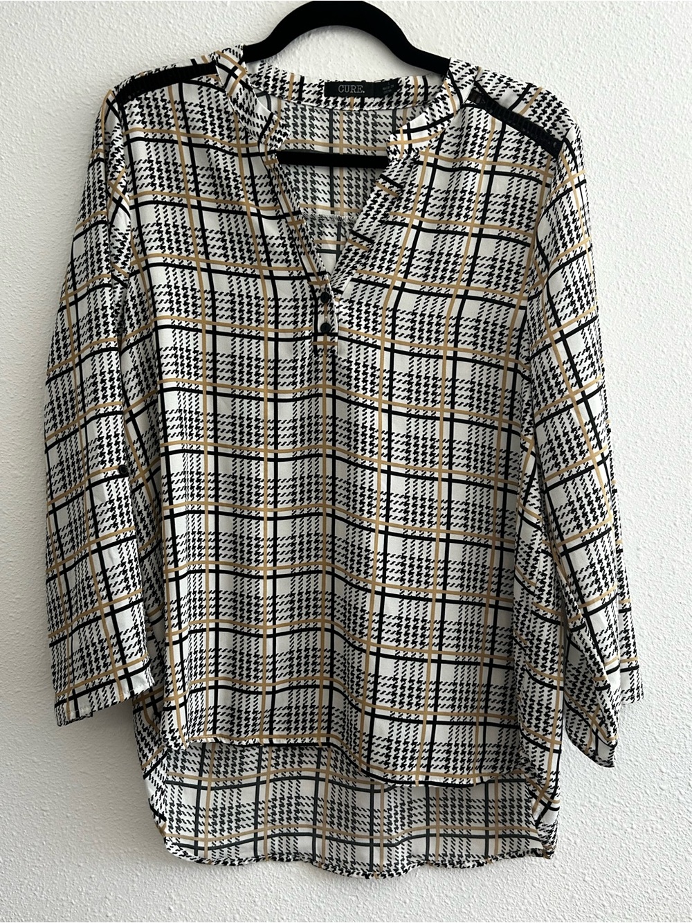 Cure Plaid Split-Neck Blouse